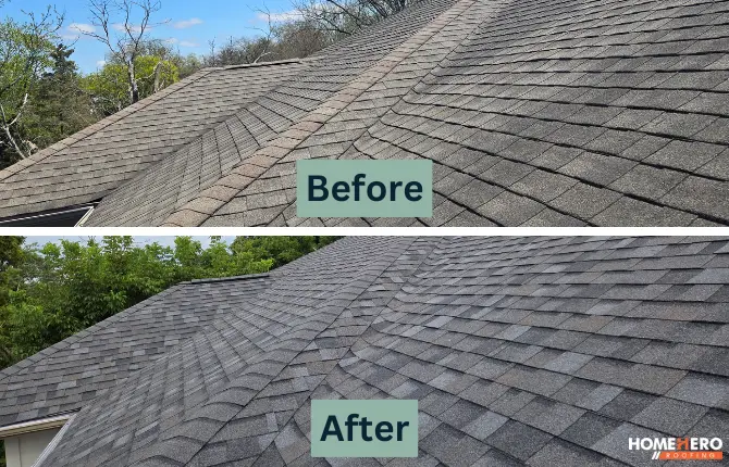 asphalt shingles closeup williamsburg gray before after
