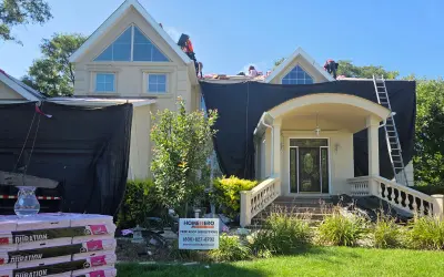 Custom seamless gutter fabrication process on-site in Woodridge Illinois