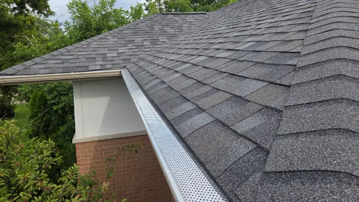 Gutter guards installed on a new roof in the Chicago suburbs
