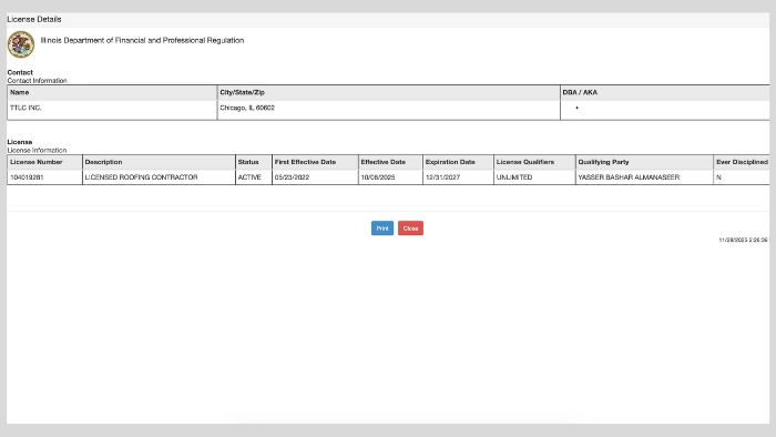 ttlc roofing license illinois