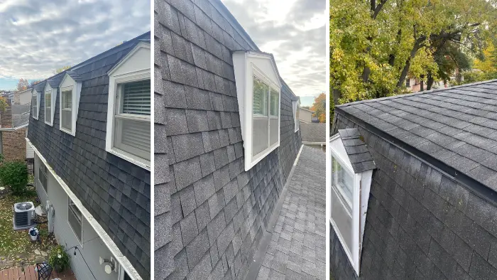vertical shingle high sloped roof section
