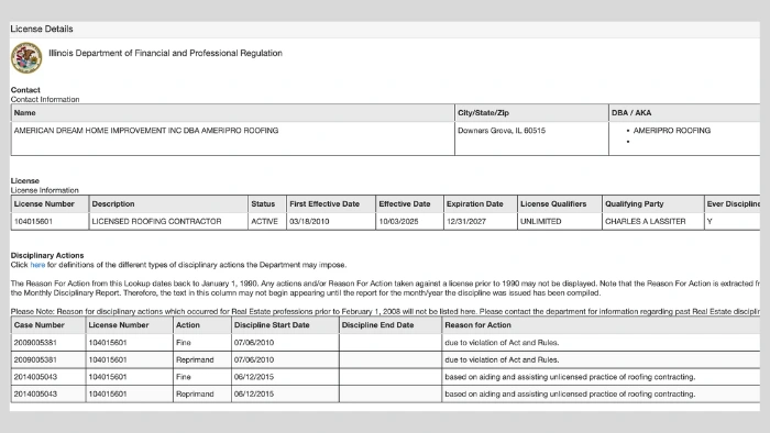 ameripro roofing license illinois