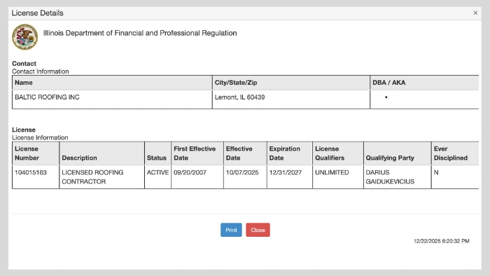 baltic roofing license
