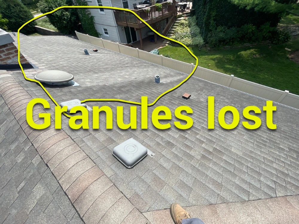 Hail damage to asphalt shingles on a Glen Ellyn, Illinois roof