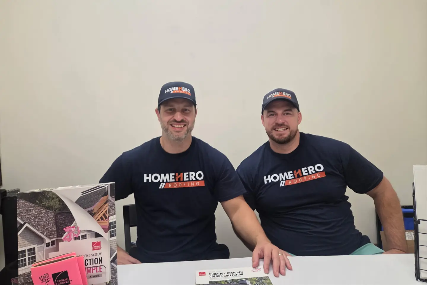 HomeHero Roofing co-founders Andre Kazimierski and Matt Balducci at the new downtown La Grange, Illinois office